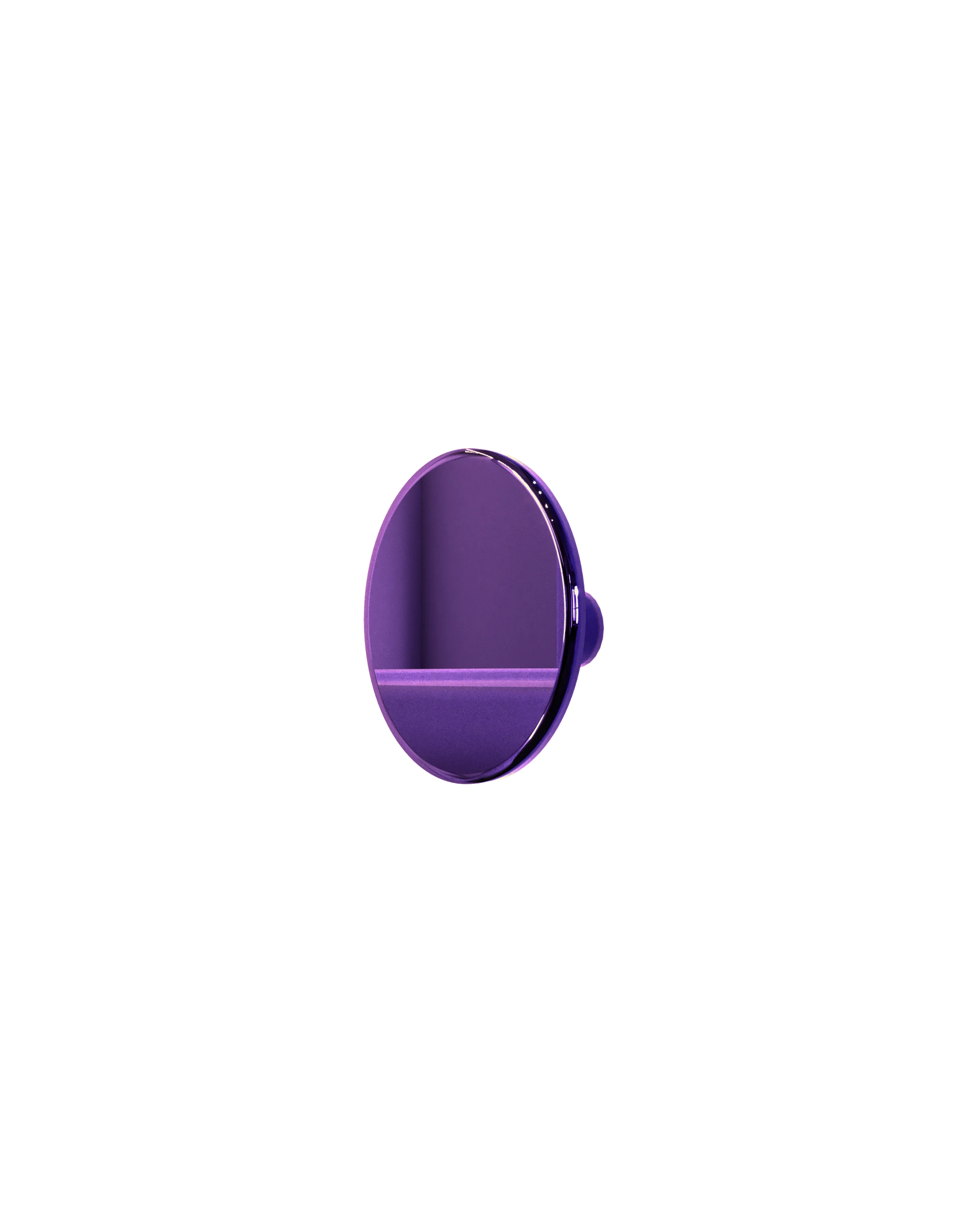 Violet, round handle with a shiny surface, seen on the side, on a white background. 